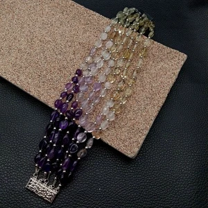 7 Strands Amethyst Rose Quartz Lemon quartz Bracelet 8'' - Picture 1 of 4
