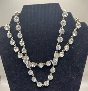 Gorgeous Foil-Back White Crystal Rhinestone Gold Tone Necklace 34” - Picture 1 of 11
