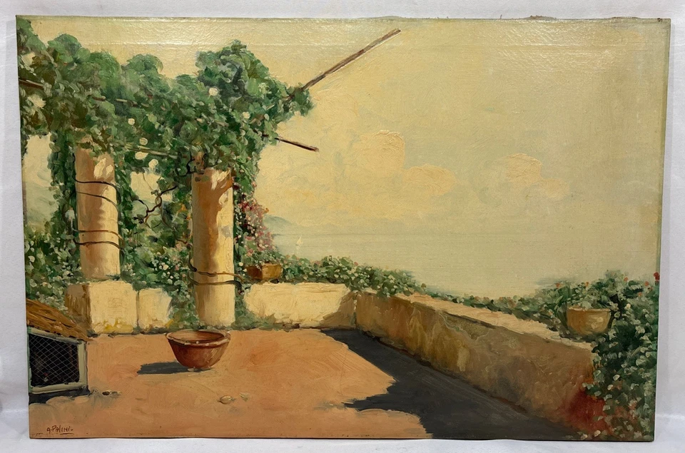 Vintage Original A. Palini Italian Coastal View Oil Painting Signed Italy 36x24 - Image 1 of 4