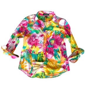 Lauren Ralph Lauren : Vibrant Watercolor Floral Button Down Blouse : P/S - Picture 1 of 6