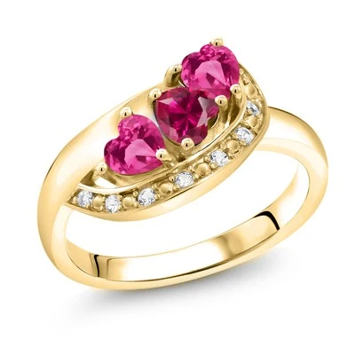 Anillo de plata chapada en oro amarillo de 18K con zafiro creado en rosa rubí creado de 1.36 Ct Foto 1 de 4