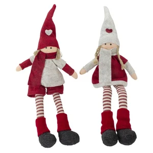 Northlight 2 Peluche Rojo Beige Niño Niña Sentado Navidad Muñeca Decoraciones 15.75" - Imagen 1 de 4