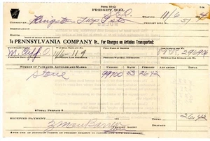 1914 Pennsylvania Railroad Freight Bill – Kingston Lime Co. – Shipment of Stone - Picture 1 of 2
