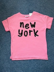 M&Co Pink New York T-Shirt Top with Pearl Detail Age 4-5 Years NEW - Picture 1 of 2