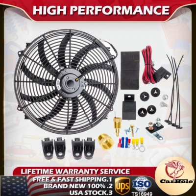 Ventilador Radiador Eléctrico 16" 3000+CFM Termostato Interruptor Cableado Relé Kit Actualización EE. UU. Foto 1 de 4