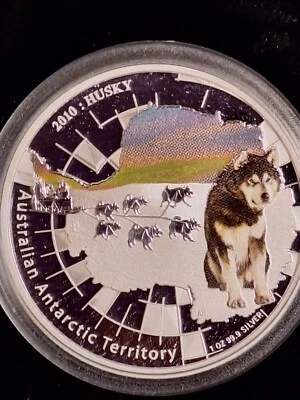 Australian Antarctic Territory 2010 HUSKY 1oz Silver Proof Perth Mint Coin - Image 1 of 4
