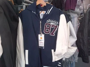 Blue White Varsity style hoodie jacket Men's zip up Letterman Hoodie Jacket XL - Picture 1 of 6