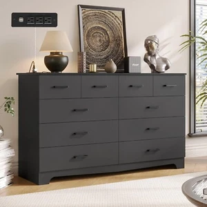 10 Drawers Dresser for Bedroom Black Dresser Chest of Drawers with Power Outlets - Picture 1 of 8