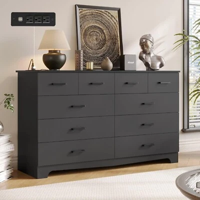 10 Drawers Dresser for Bedroom Black Dresser Chest of Drawers with Power Outlets - Image 1 of 4