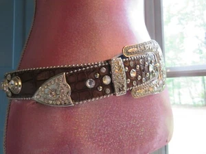 New Western Bling Leather Belt Size S - Picture 1 of 8