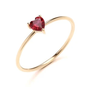 9ct Yellow Gold Created Ruby Heart Solitaire Ring size J to S - JULY BIRTHSTONE - Picture 1 of 6