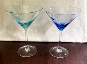 Pair WATERFORD Marquis Crystal POLKA DOT Blue & Green Martini Glasses - Picture 1 of 18