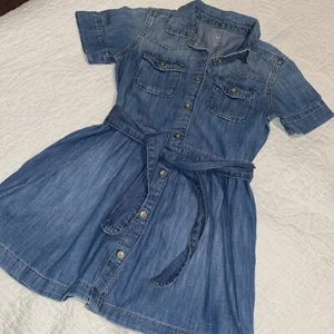 GAP Kids Denim Dress, Girl Short Sleeve Belted Button Up Blue Size Small - Picture 1 of 5