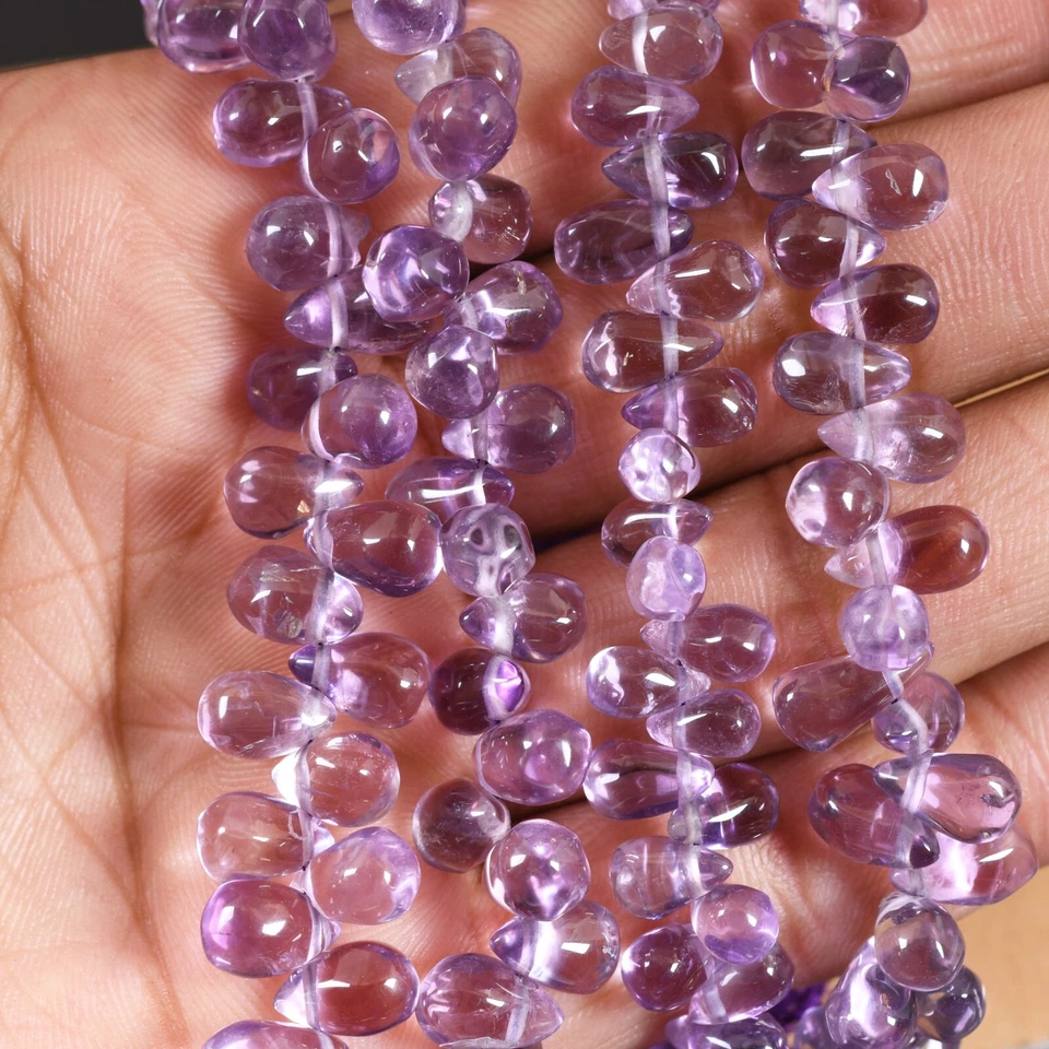 1 Strand Pink Amethyst Smooth Tear Drop  Gemstone Beads 8 inch 6x97-10mm g203 - Image 1 of 4