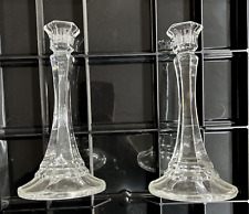 Heisey Federal Clear Glass 9” Single Light Candlestick Pair Vintage