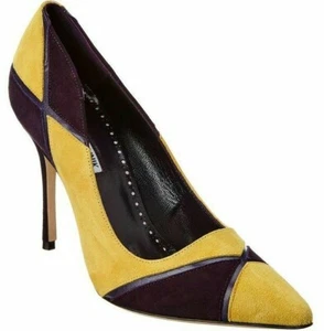 Nuevo Manolo Blahnik Nella 105 BB Amarillo ante Morado Zapatos de Tacón 37 41 - Imagen 1 de 22