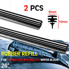 2PCS Windshield Natural Rubber Car Wiper Blade Strip (Refill) 6mm 26" Frameless