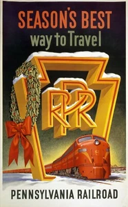 Stampa da viaggio natalizia ferrovia Pennsylvania stile vintage 11x17 - Foto 1 di 1