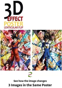 Póster Goku, Vegeta-Efecto Lenticular 3D-Anime Dragon Ball Z, 2 Imágenes en 1 - Imagen 1 de 7