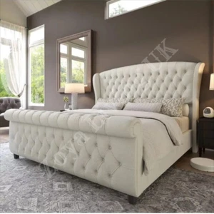 Luxury Sleigh Bed Frame Wingback Plush Velvet Storage Bed&Mattress 5FT/4FT6/6FT - Picture 1 of 6