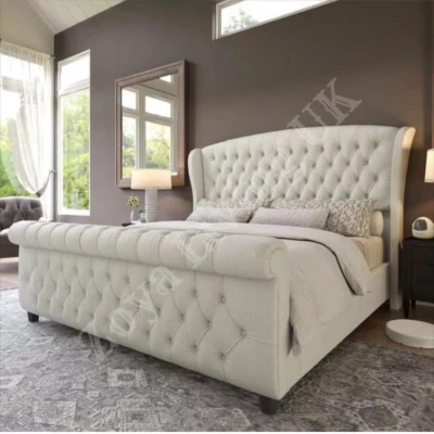 Tulip Bed Frame Plush Velvet Sleigh Wingedback Storage Bed Mattress 5FT 4FT6 6FT - Image 1 of 4