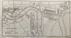 Mapa antiguo de 1834: río Támesis con los muelles de Blackwall a la torre. Hall - Imagen 1 de 5