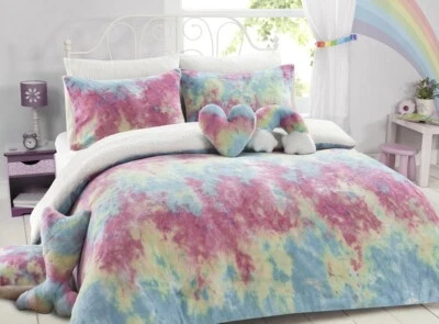 OLIVIA ROCCO Rainbow Tie Die Teddy Fleece Bedding Duvet Cover, Fitted Sheet, Throw or Cushion