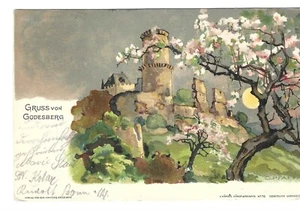 GRUSS VON GODESBERG Vintage German Postcard C Pfaff, Litho Castle Wall, Blossoms - Picture 1 of 2