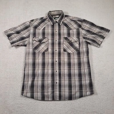 Key Short Sleeve Pearl Snap Western Shirt Mens Large Brown Black Plaid - Image 1 of 4