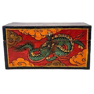 8 Zoll handbemalter Drache Tibetisches Holz Schmuck Aufbewahrungsbox Schmuck Aufbewahrung Nepal - Bild 1 von 5