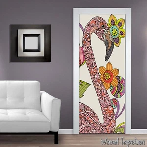Papel pintado para puerta mural autoadhesivo puerta pájaro pintura flores 1494 - Imagen 1 de 2