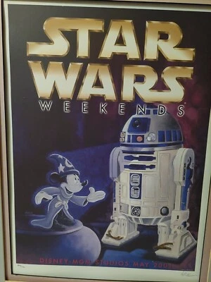 Póster Disney Star Wars Weekends MGM 2001 LE muy raro 24x32 Mickey y R2D2 WDW Foto 1 de 3