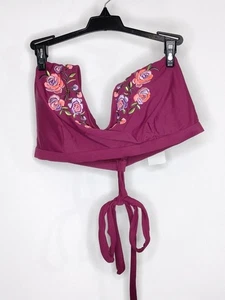NWT Allure Summer Swim Top Womans Size 2 (20/22) Color Wine With Flowers - Picture 1 of 2