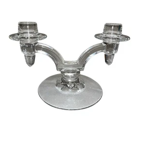 VTG Crystal Double Candle Holders Light Taper Twin Arms Thumbprint Base - Picture 1 of 15