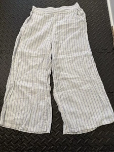 Martha Stewart Collection 100% Linen Stripe Pants Women Sz M Lagenlook Nautical - Picture 1 of 5
