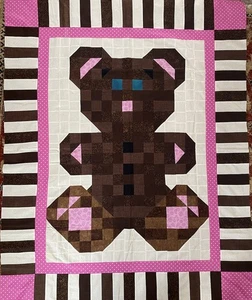 New Finished Patchwork Quilt Top “Beary Patch” All Cotton 54”x42” Made In USA - Picture 1 of 11