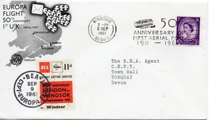 1961 Sg 575 3d deep lilac 50th Anniversary London to Windsor Air Mail Cover - Picture 1 of 1