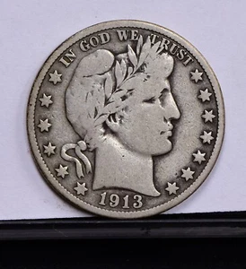 1913-S Barber Half Dollar - Fine Details, Cleaned w/ Rev Graffiti X (#54563-J) - Picture 1 of 6