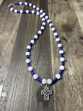 Men's Cross pendant Necklace Design with White and Royal Blue Glass
