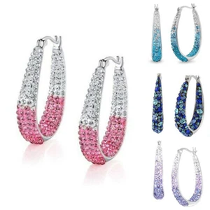 Silver Earrings 925 Sterling Hoop Drop Large Zircon Circle Dangle Gift Women - Picture 1 of 8