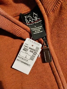 Jos. A. Bank Solid Orange Tight Knit Pima Cotton 1/4 Zip Pullover Sweater L New - Picture 1 of 2
