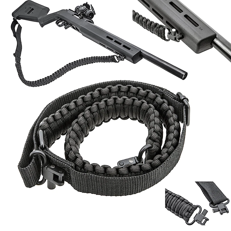 Tactical 550 Paracord Rifle Gun Sling Shotgun Crossbow 2 Point Adjustable Swivel - Image 1 of 4