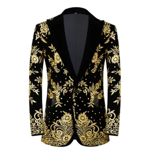 Men Blazer One Button Suit Embroidered Floral Jacket Dinner Party Prom Jacket - Picture 1 of 10