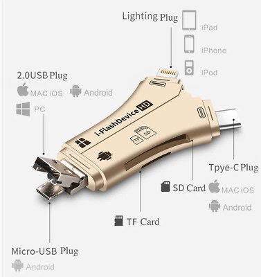 4in1 Flash Drive Micro SD/TF Memory Card Reader Adapter For iOS/Android - Image 1 of 4