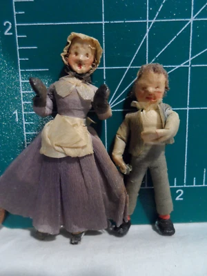 VTG Dollhouse Miniatures Small Crepe Paper Unique Woman Man Doll Primitive - Image 1 of 3