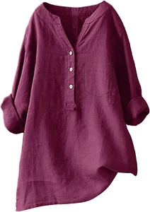 2025 Plus Size Long Sleeve Tops Dressy Casual Loose Comfy Gauze Blouses - Picture 1 of 12