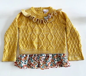 Girls Sweater 4T Little Lass Yellow Gold Knit Bow Ruffles - Picture 1 of 6