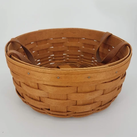 Longaberger 1989 Vintage Round Warm Brown Darning Basket PICNIC PLATES COUNTRY Cover