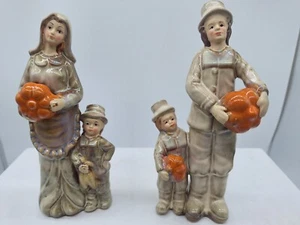 Thanksgiving Figurine Family Holding Pumpkin Corn 7 inches tall Porcelain - Picture 1 of 11