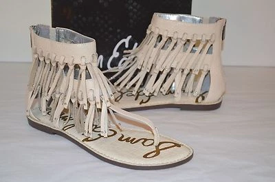 New $130 Sam Edelman Griffen Ivory Leather Sandal Fringe Thong Boho 6.5 - Image 1 of 4